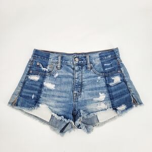 American Eagle Vintage Hi Rise Festival Blue Jean Shorts Distressed Denim Size 2